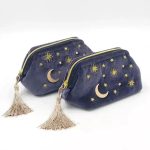 Starry Night Velvet Embroidery Cosmetic Travel Makeup Bag