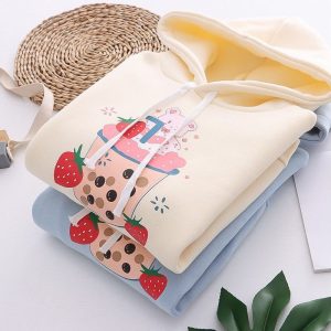 Strawberry Shake Bubble Tea White Cream Fleece Hoodies
