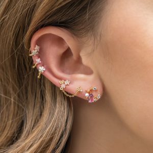 Teardrop Stars Moon Gold-Plated Stud Earrings