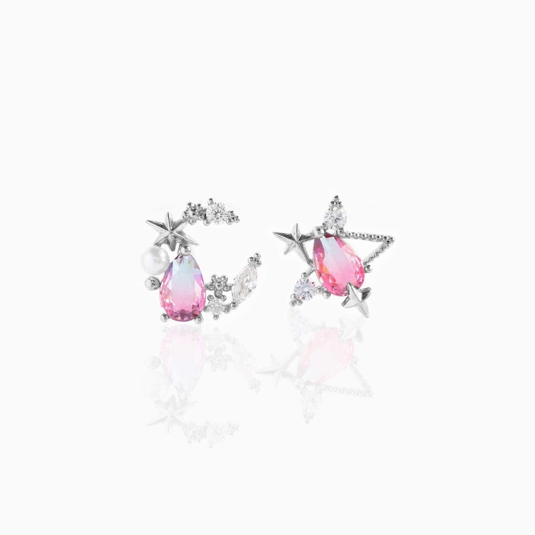 Teardrop Stars Moon Gold-Plated Stud Earrings - Image 3