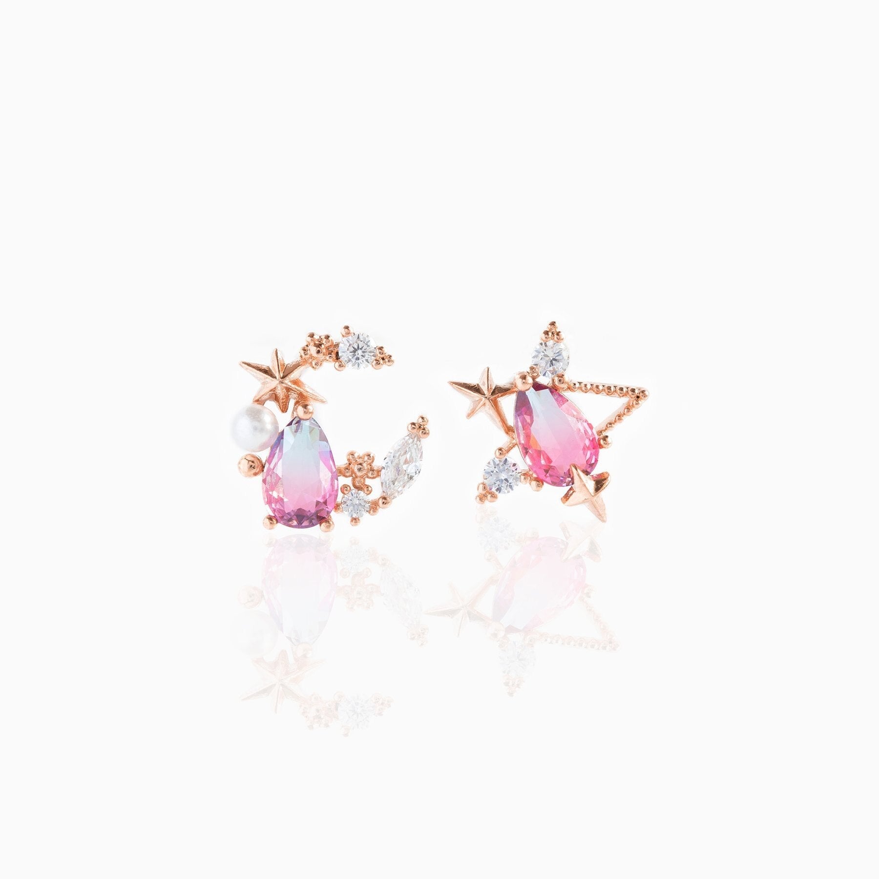 Teardrop Stars Moon Gold-Plated Stud Earrings - Image 4