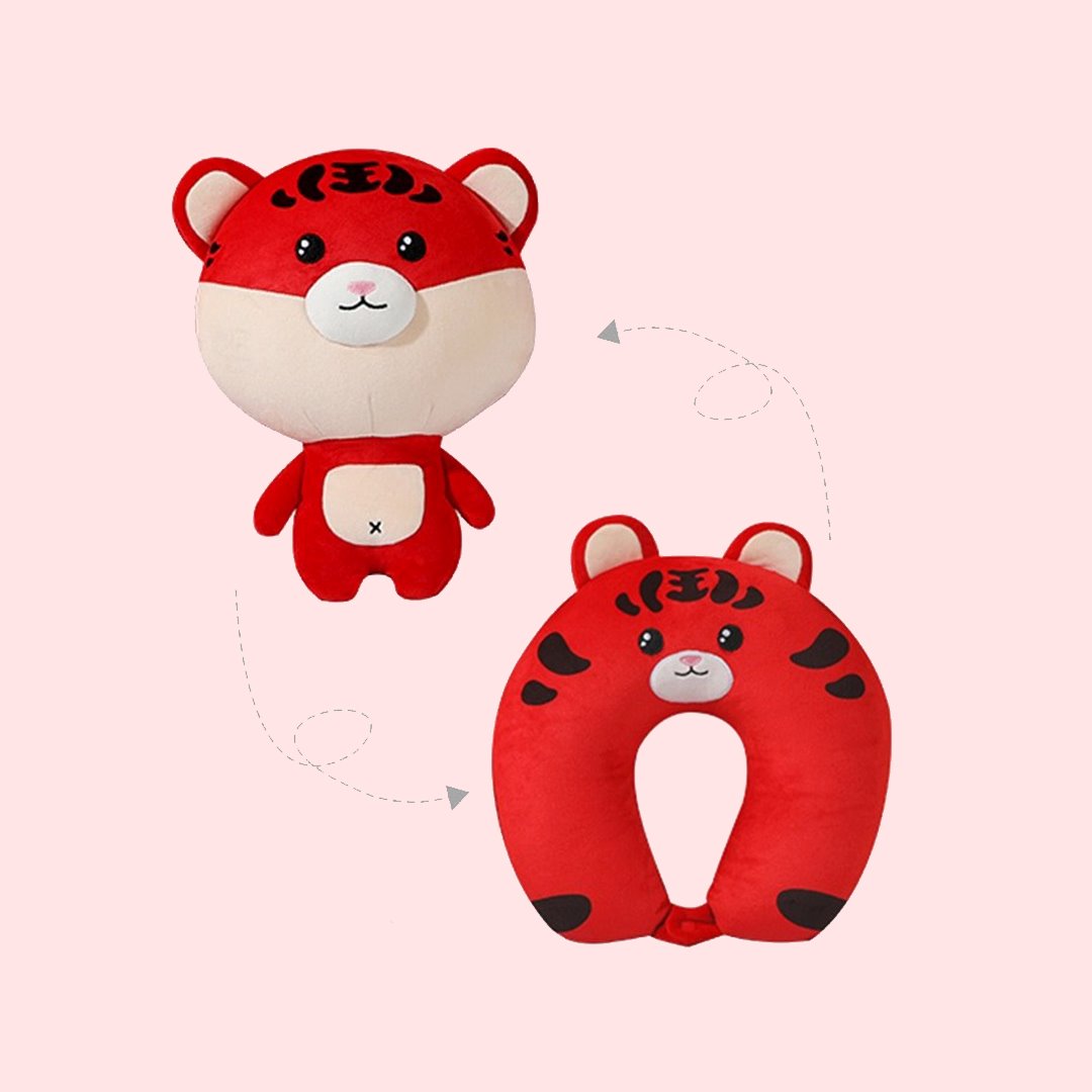 Tiger & Hamster 2-in-1 Travel Neck Support Pillow & Plushie - Image 2