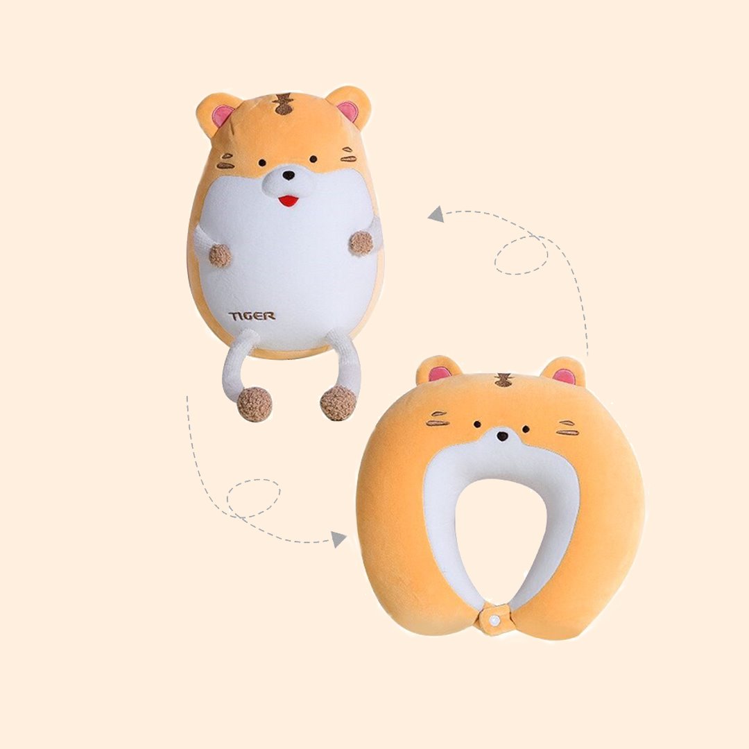 Tiger & Hamster 2-in-1 Travel Neck Support Pillow & Plushie - Image 4