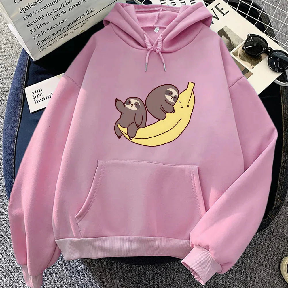 Two Baby Sloths Hugging Banana Unisex Hoodie - Image 8