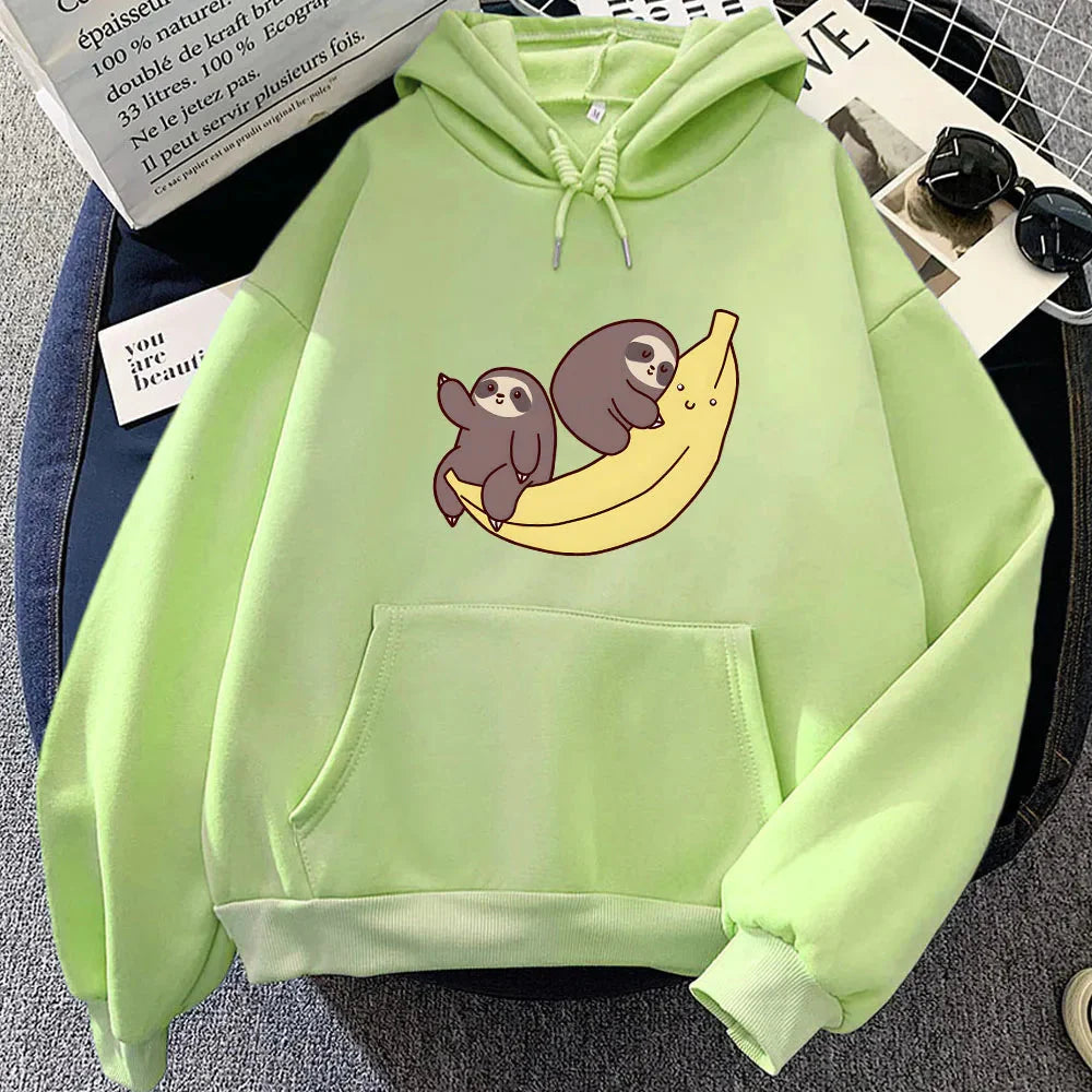Two Baby Sloths Hugging Banana Unisex Hoodie - Image 9