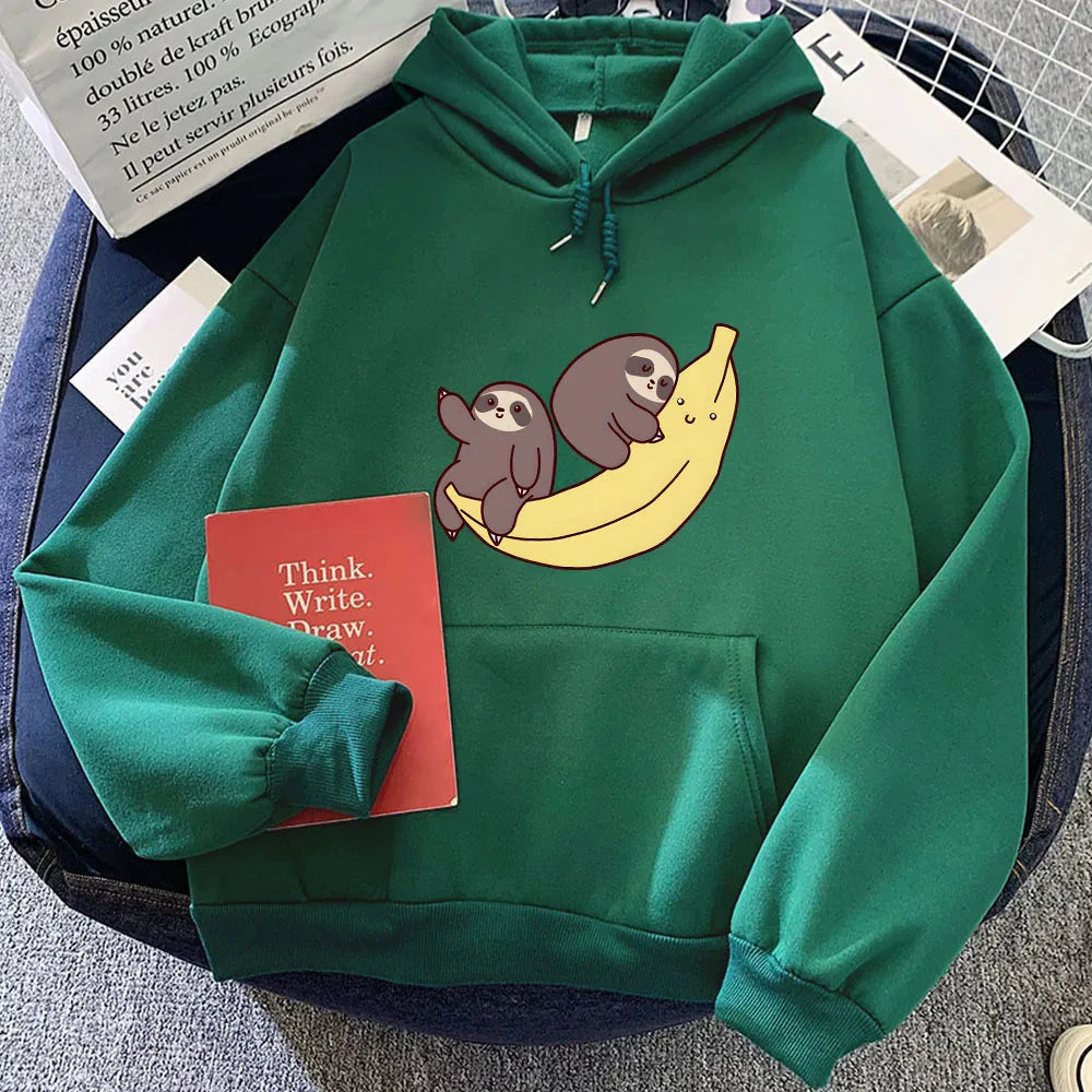 Two Baby Sloths Hugging Banana Unisex Hoodie - Image 10