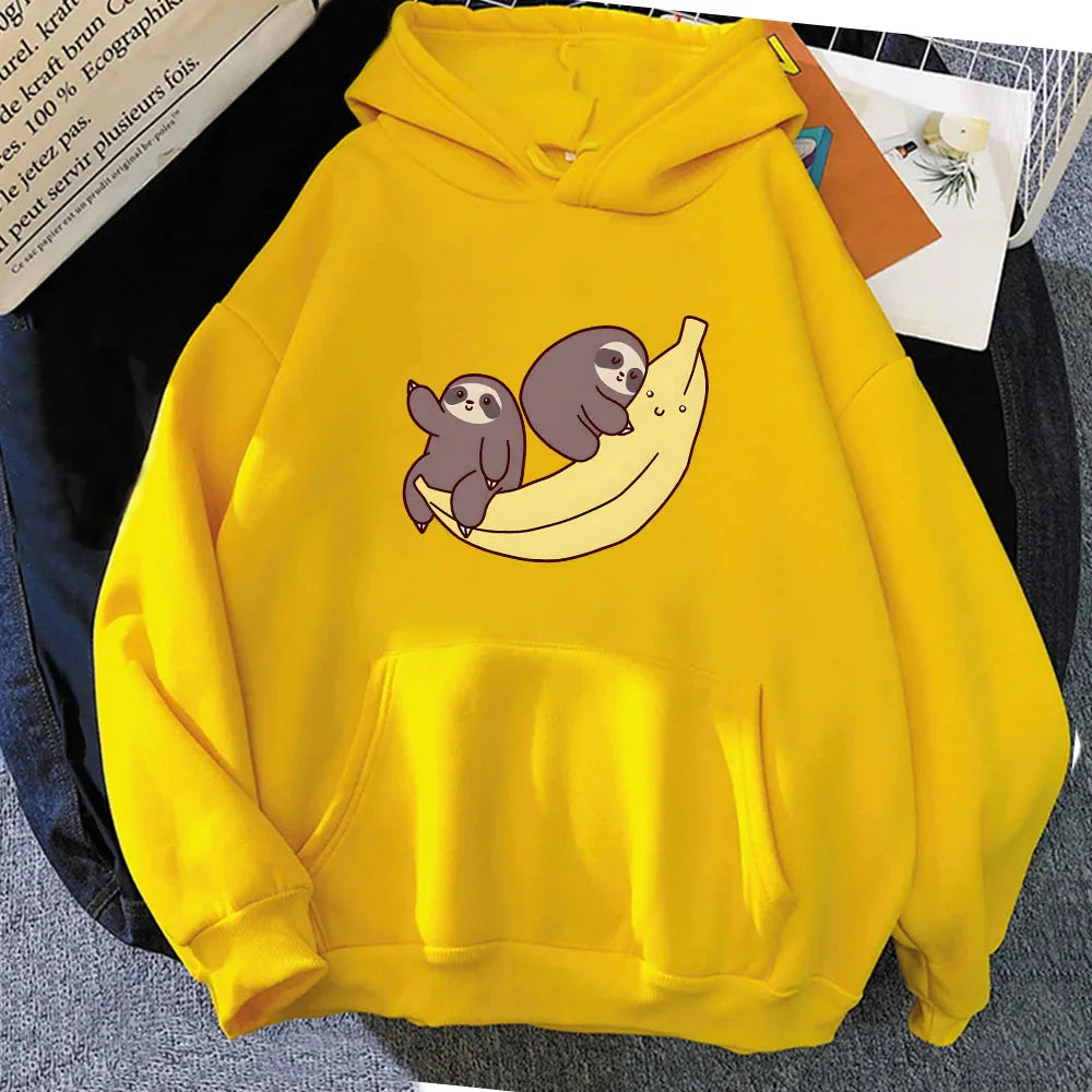 Two Baby Sloths Hugging Banana Unisex Hoodie - Image 11