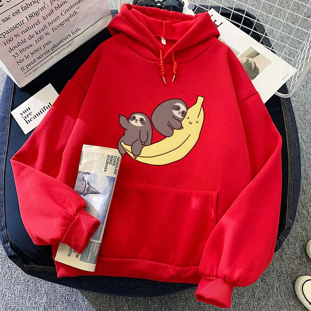 Two Baby Sloths Hugging Banana Unisex Hoodie - Image 12