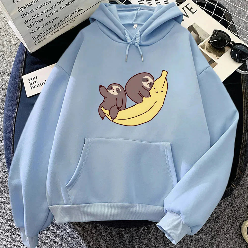 Two Baby Sloths Hugging Banana Unisex Hoodie - Image 3