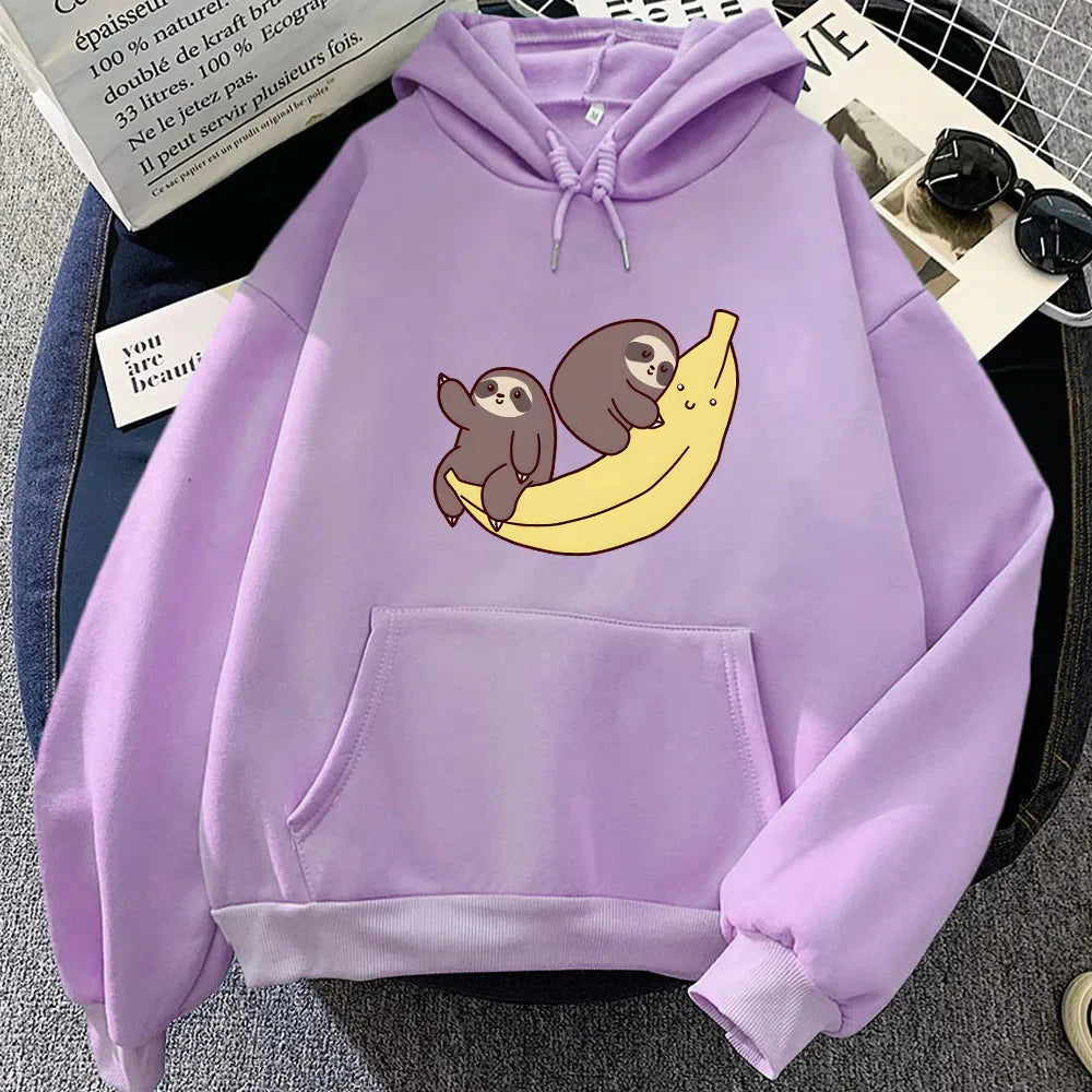 Two Baby Sloths Hugging Banana Unisex Hoodie - Image 4