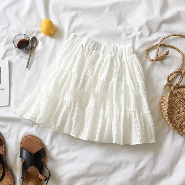 White Beige Ruffles Elastic High Waist Mini Skirt - Image 3