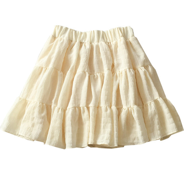 White Beige Ruffles Elastic High Waist Mini Skirt - Image 2
