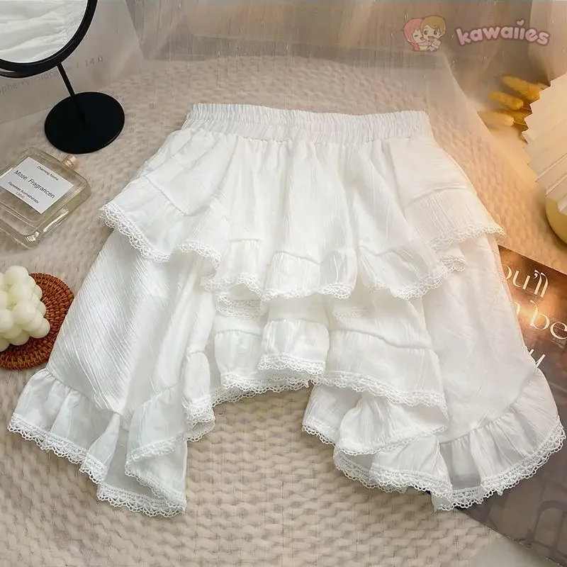 White Black Irregular Layered Mini Skirt - Image 2