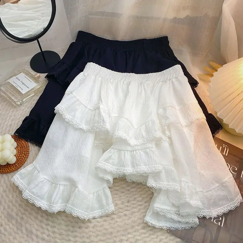 White Black Irregular Layered Mini Skirt