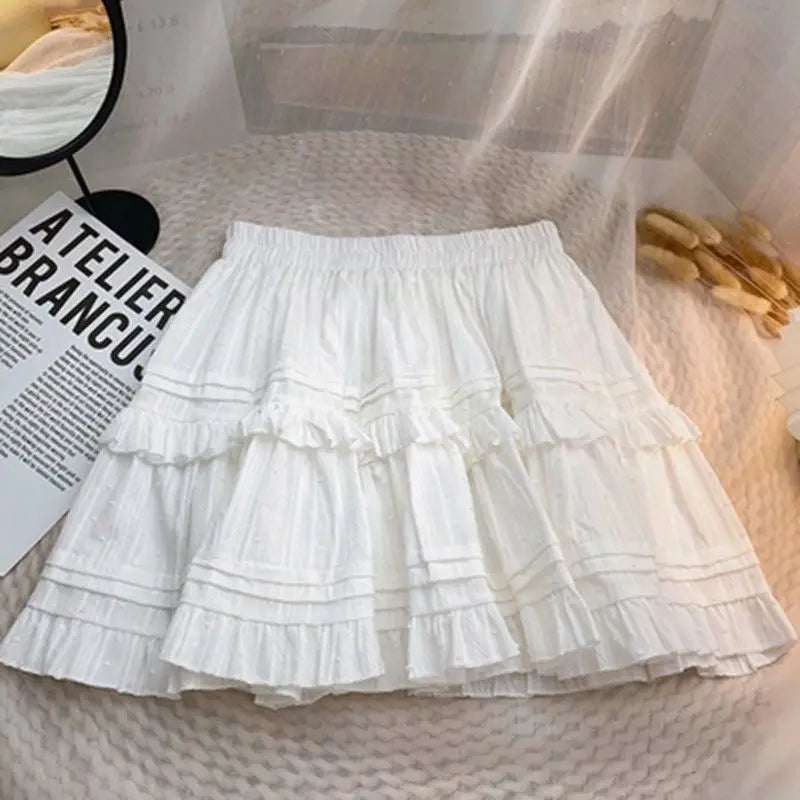 White Black Ruffle Layered High Waist Mini Short Women's Skirt - Image 2
