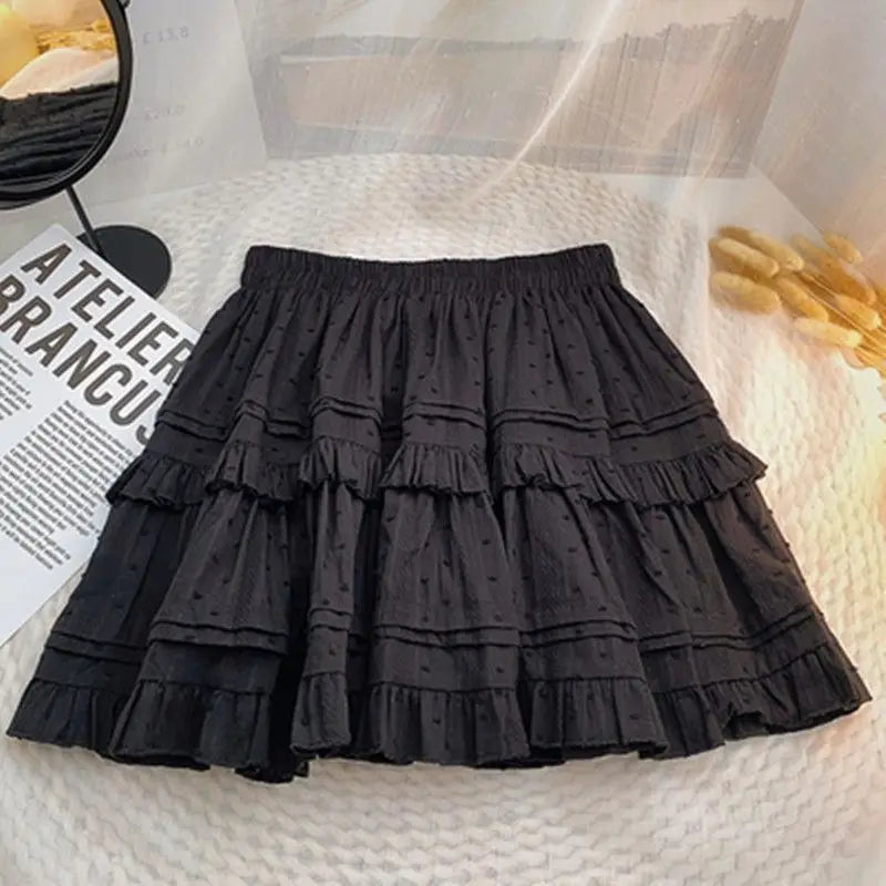 White Black Ruffle Layered High Waist Mini Short Women's Skirt - Image 3