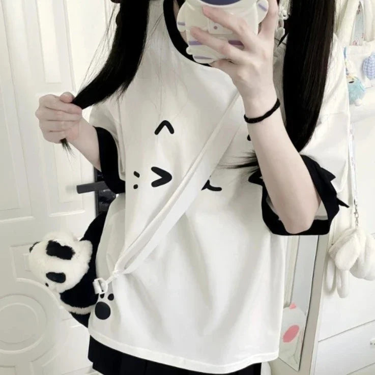 White Cute Cat Emoji Women's Top