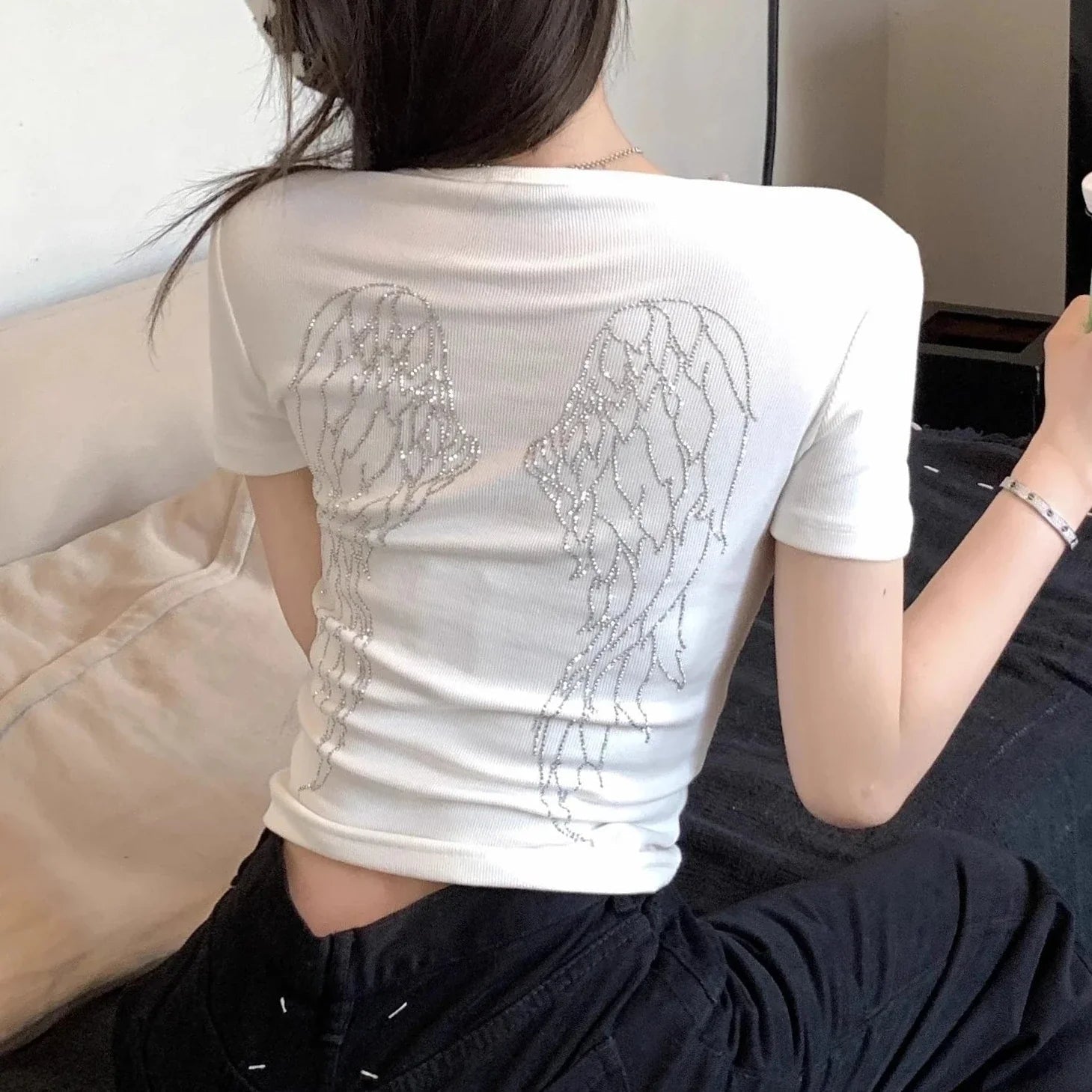 White Gray Winged Gem B Women's Tee - Image 2