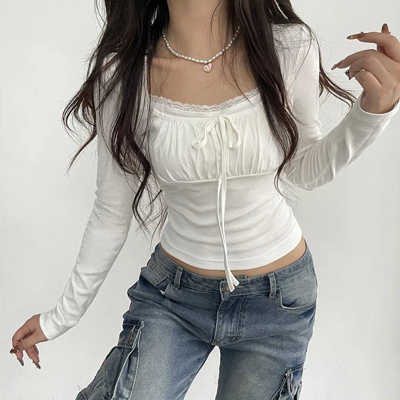 White Harajuku Laced Women's Long Sleeve Top - Image 2