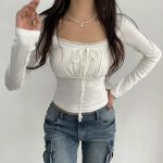White Harajuku Laced Women's Long Sleeve Top