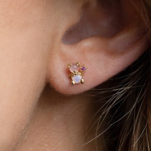 Zircon Light Pink Round Gold-plated Earring