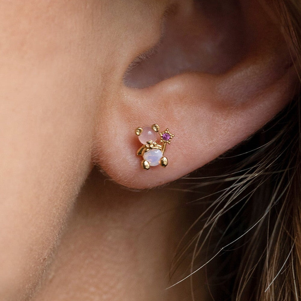 Zircon Light Pink Round Gold-plated Earring