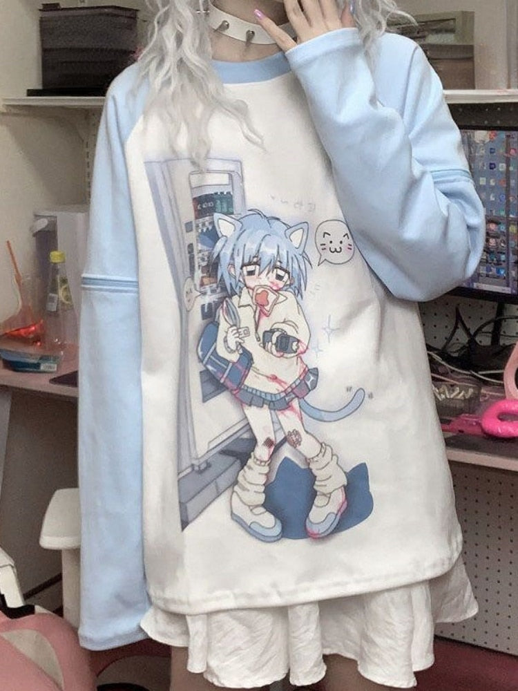 Blue Anime Detachable Sleeve Tee - Image 2