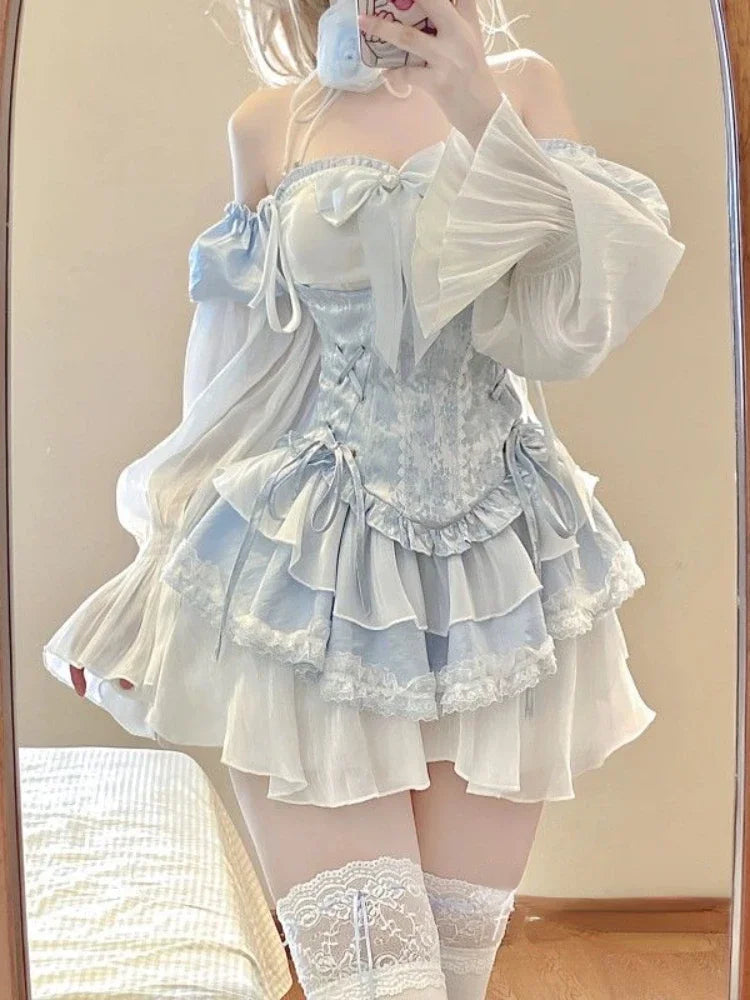 Blue Babydoll Ruffled Outfit Set - Image 2