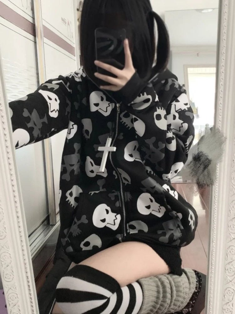Cozy Skull Zip Up Oversized Hoodie - Image 2