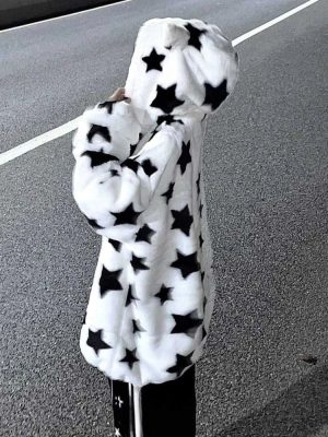 Fuzzy Star Oversized Zip Up Hoodie