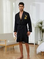 Luxury Black Bathrobe with Gold Details