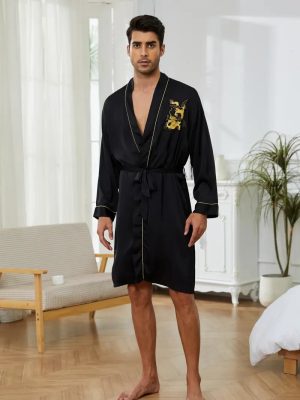 Luxury Black Bathrobe with Gold Details