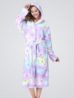 Fleece Bathrobe with Star Pattern and Hood