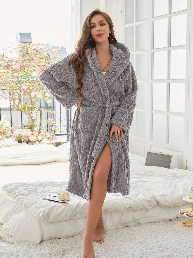 Warm Fleece Bathrobe with Hood - Image 5