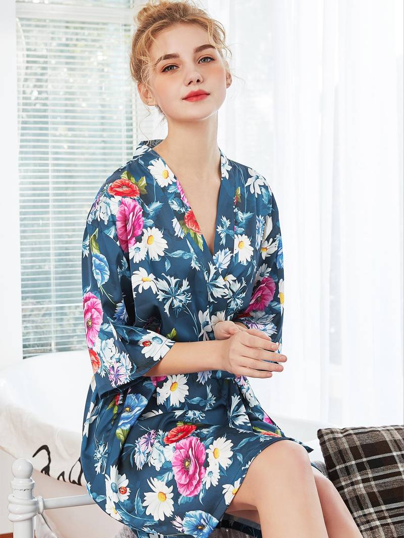 Colorful Satin Kimono Robe - Image 2