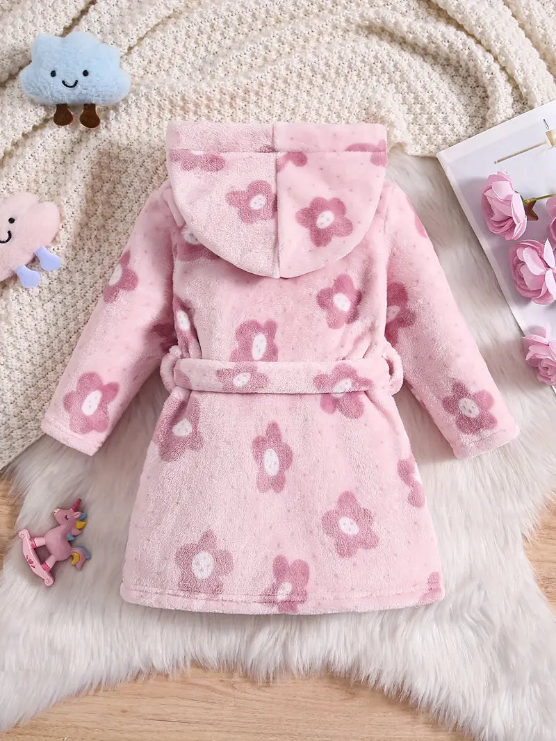 Children's Pink Floral Fleece Bathrobe