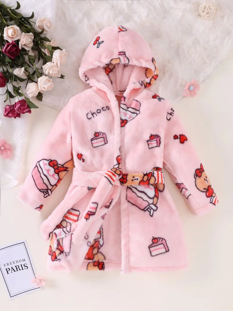 Pink Children's Bathrobe with Cake Pattern - Image 2