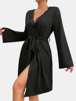 Soft Black Plus-Size Satin Robe