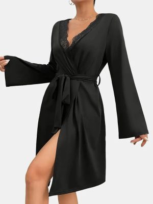 Soft Black Plus-Size Satin Robe