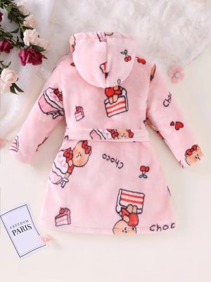 Pink Children's Bathrobe with Cake Pattern