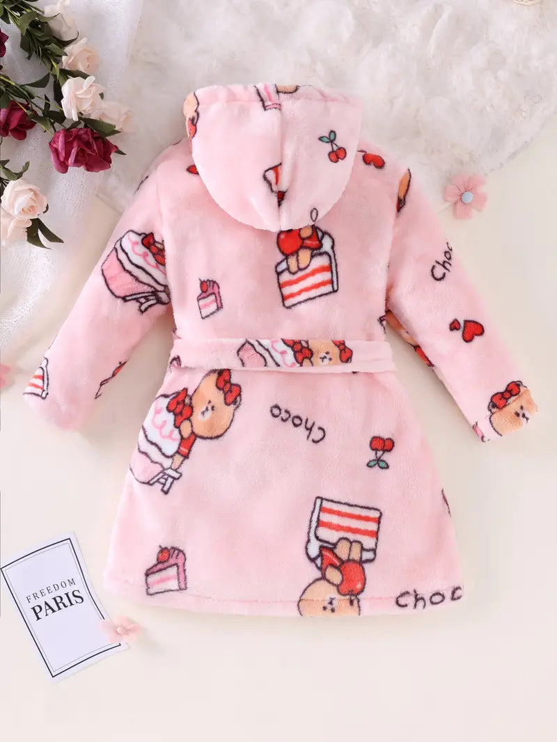 Pink Children's Bathrobe with Cake Pattern