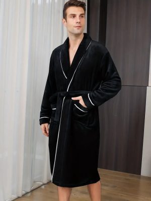 Black Fleece-Lined Terry Robe