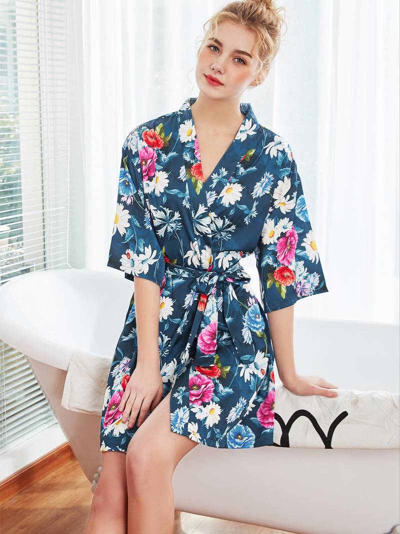 Colorful Satin Kimono Robe
