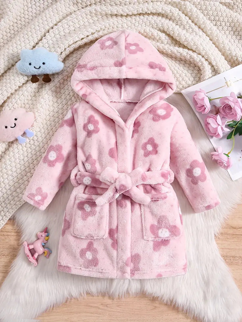 Children's Pink Floral Fleece Bathrobe - Image 2