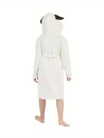 White Fleece Bathrobe for Kids with Animal Pattern