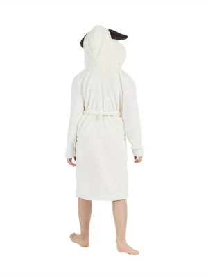 White Fleece Bathrobe for Kids with Animal Pattern