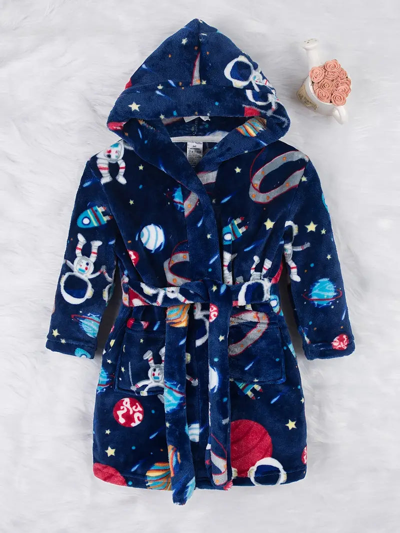 Blue Space-Themed Children's Bathrobe - Image 2