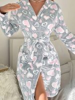 Plus-Size Heart-Print Fleece Robe