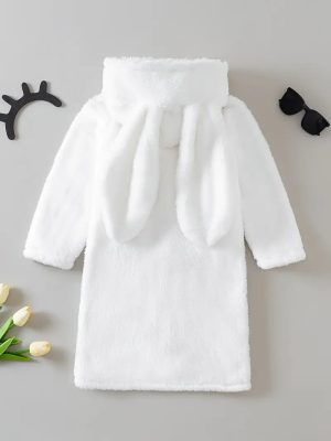 White Children's Bathrobe with Rabbit Ears