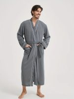 Grey Waffle-Weave Bathrobe